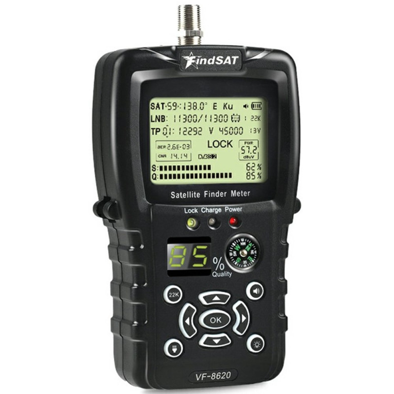 FINDSAT VF-8620 DVB-S2 S2X Satellitfinder Lommelygte Kompas Høj Signalstyrke