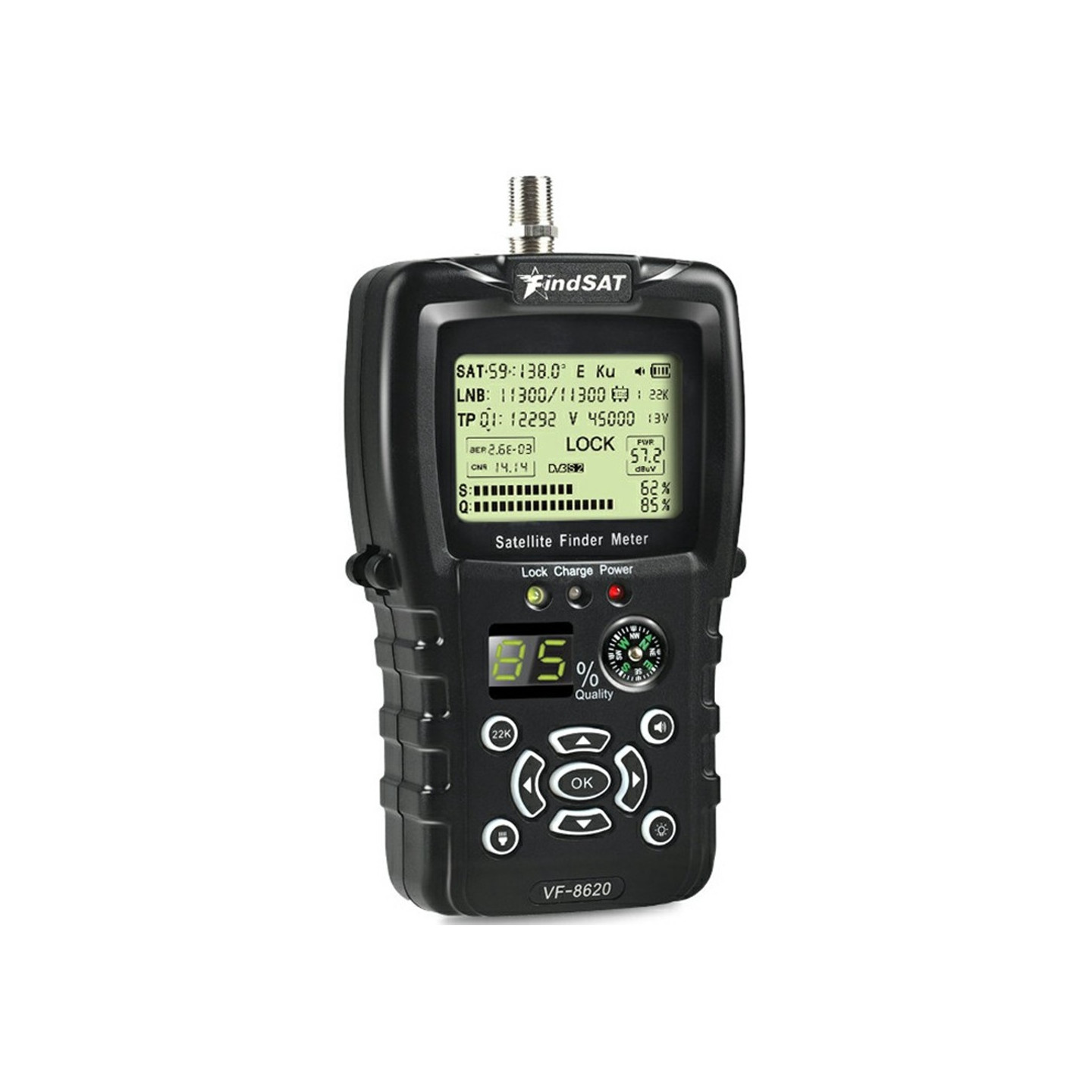 FINDSAT VF-8620 DVB-S2 S2X Satellitsökare Ficklampa Kompass Hög Signalstyrka