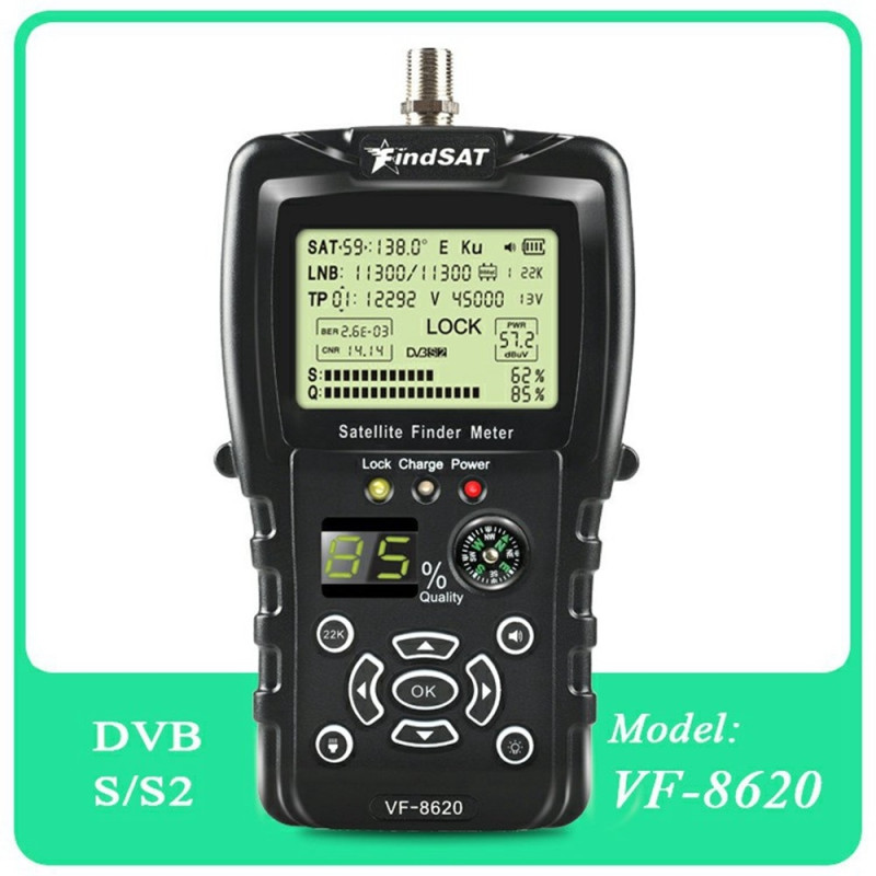 FINDSAT VF-8620 DVB-S2 S2X Satellite Finder Flashlight Compass High Signal Strength