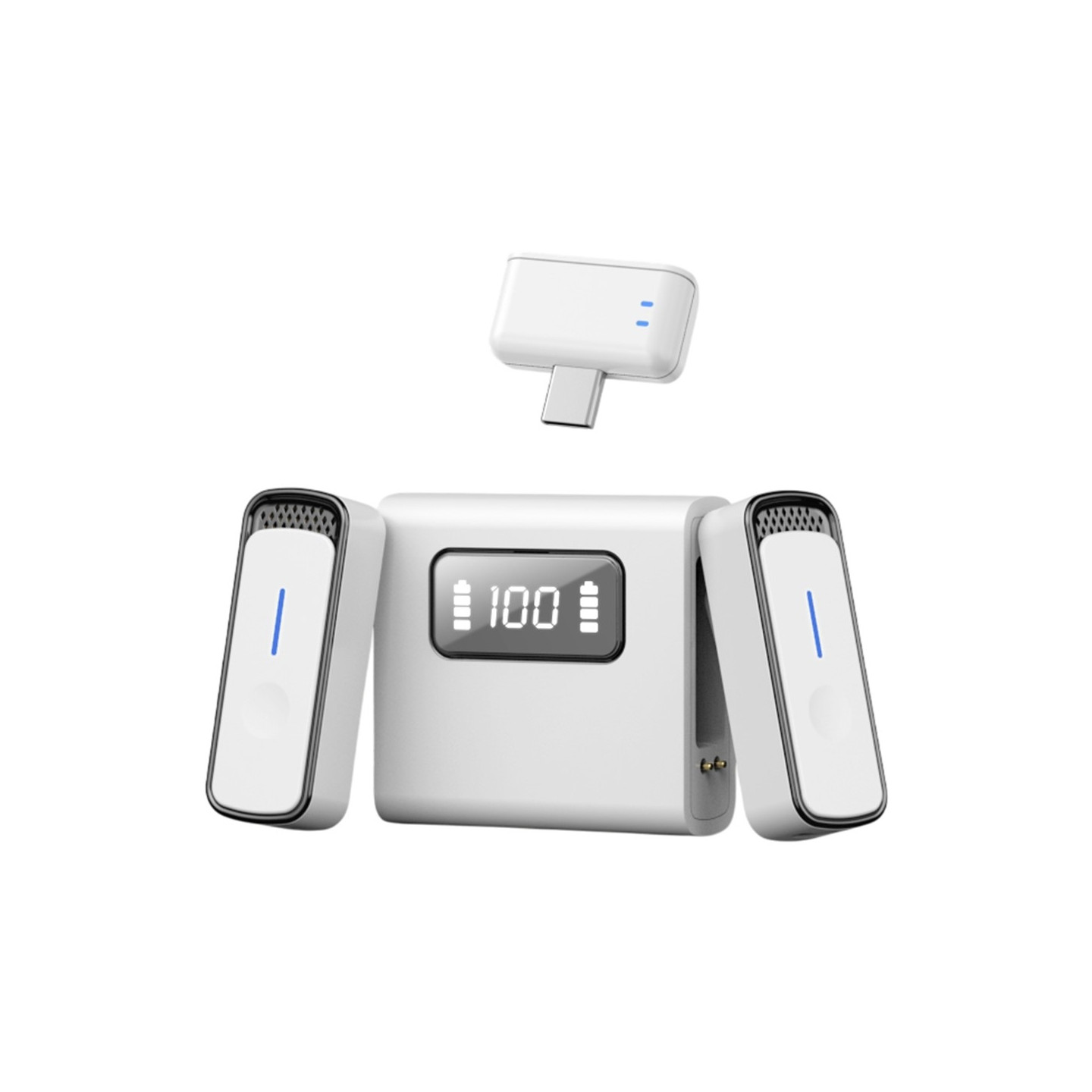 USB-C Wireless Lavalier Noise Cancelling 2 Microphones Charging Case White+Black