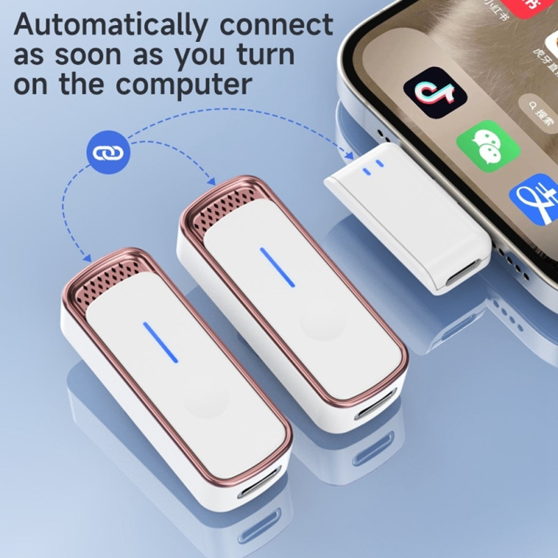 USB-C Trådlös Lavalier brusreducerande 2 mikrofoner laddningsfodral Vit+Svart