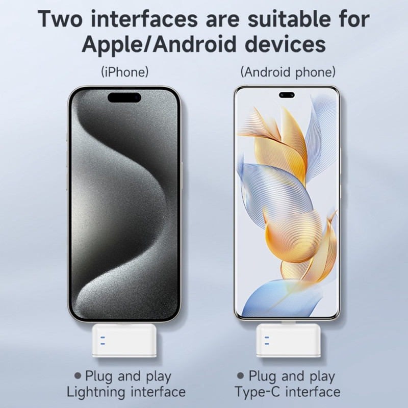 2 Mikrofoner USB-C Trådløs Lavalier Støjreducerende Opladningsetui Hvid+Sort