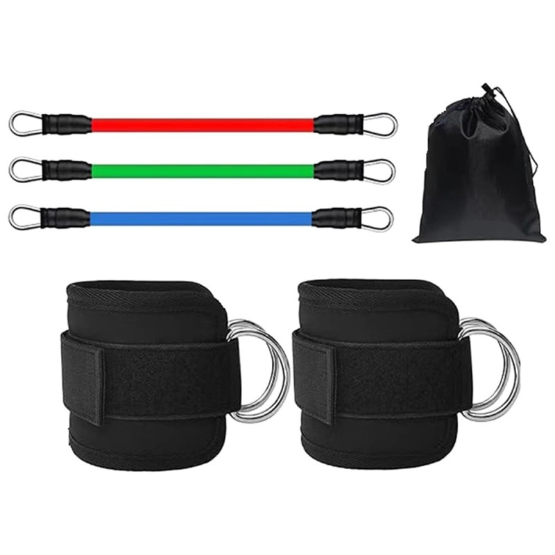 1 pair of ankle straps with 3 resistance bands for leg and butt exercises Workout at home