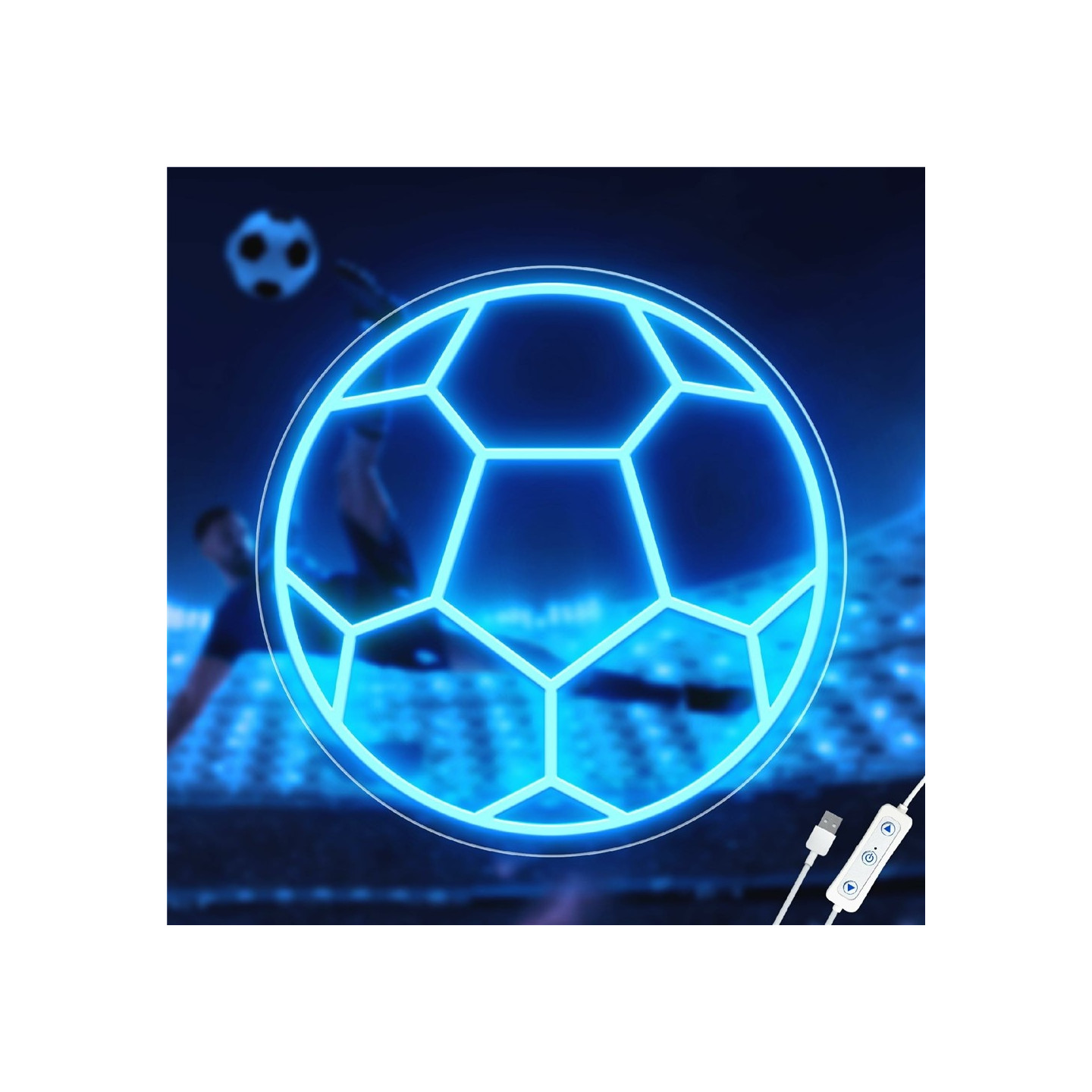 LED-fotballskilt med neonmotiv, USB-drevet sportsstemningslampe, 32x32cm