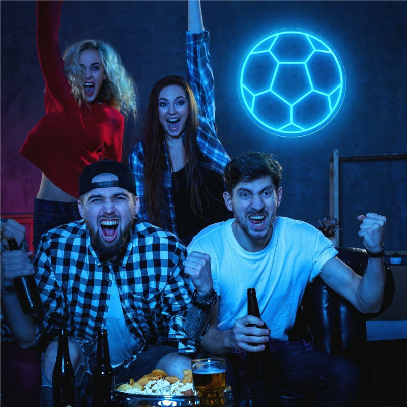 LED fodboldskilt med neonmotiv, USB-drevet sportsstemningslampe, 32x32cm