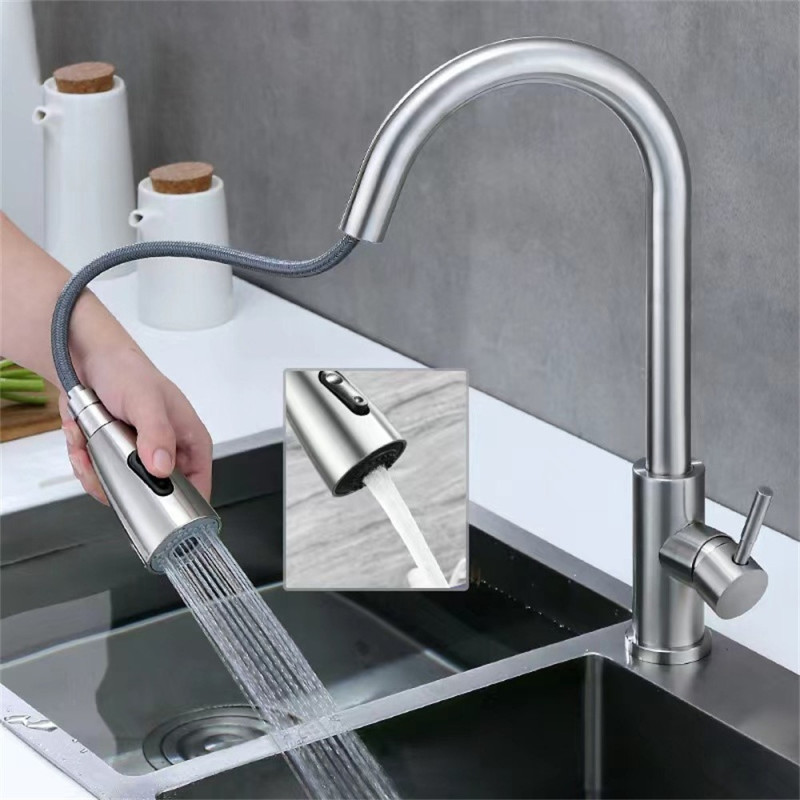 Kitchen faucet 3 positions stainless steel sink 360° rotatable pull-out water mixer