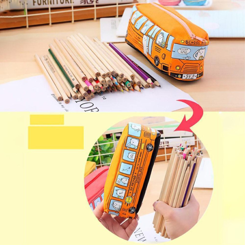 Pencil Case Canvas Zipper Pencil Bag School Stationery - Blue