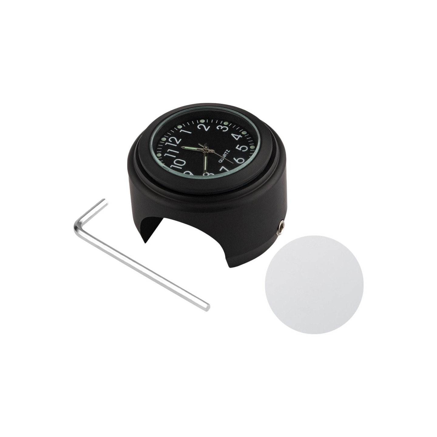 Ur til motorcykel 22-25,4 mm styr med lysende urskive - Sort urkasse sort urskive