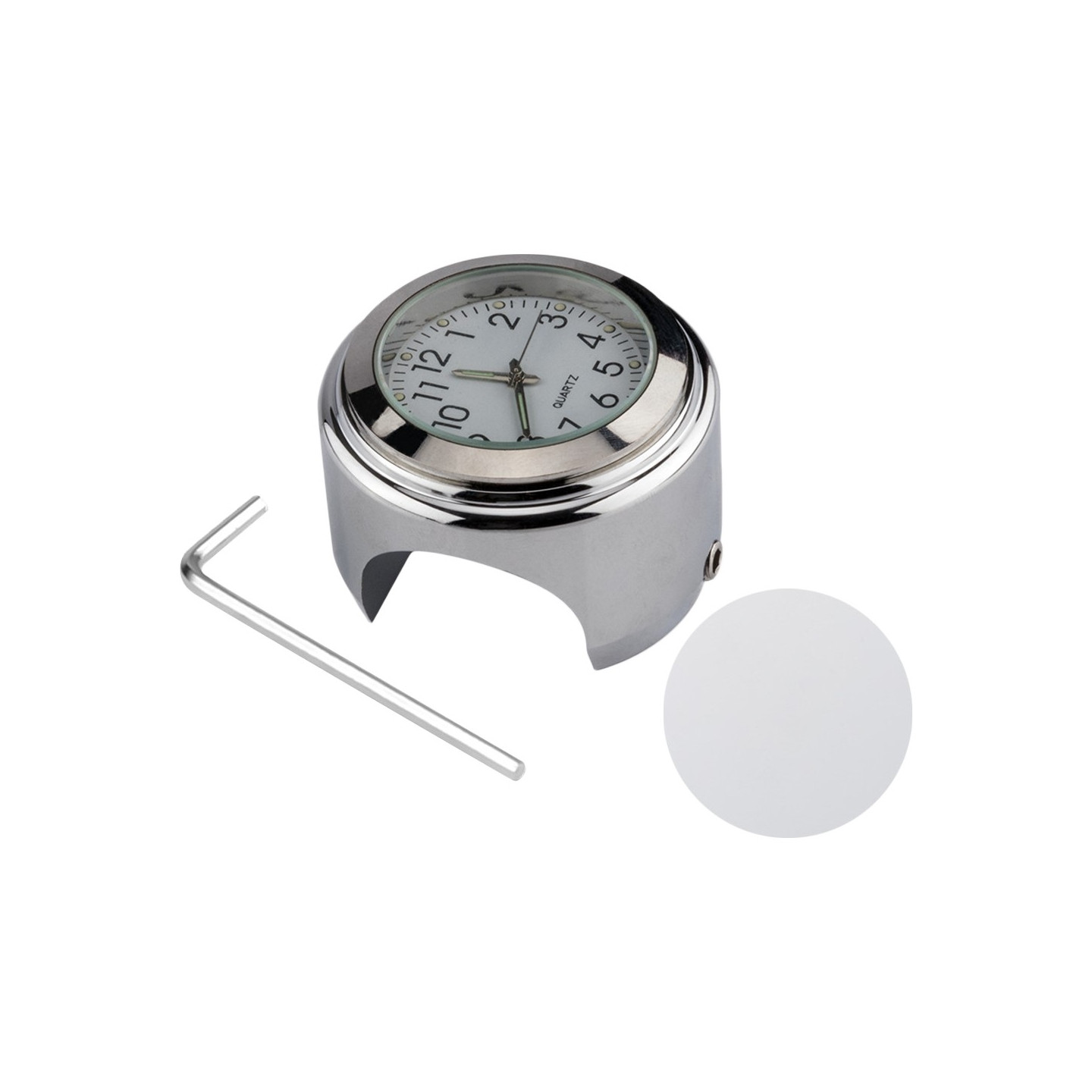 Clock For Motorcycle 22-25.4mm Handlebar Luminous - Silver Case White Dial