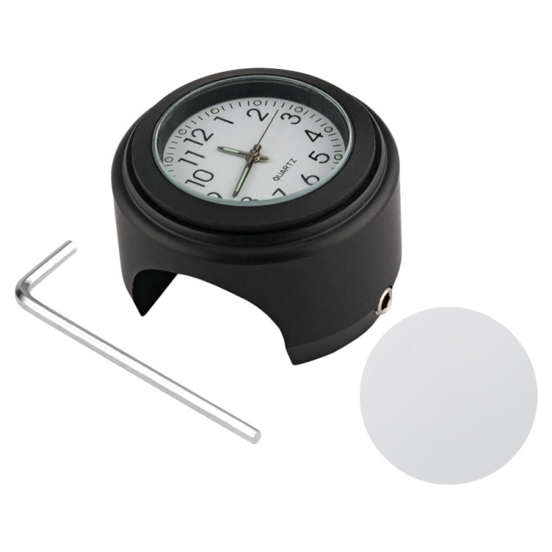 Clock For Motorcycle 22-25.4mm Handlebar Luminous - Black case white dial