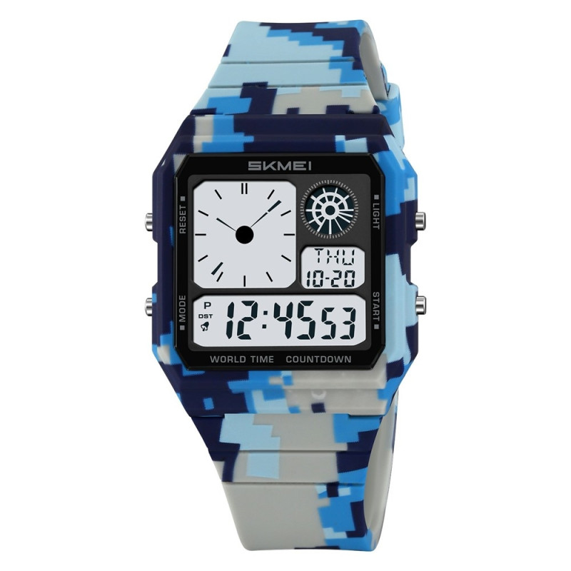 SKMEI Digital Electronic Wristwatch Clock Backlight - Blue Camo