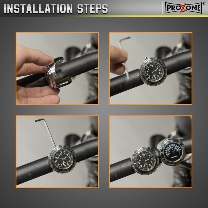 Moottoripyörän kello 22-25,4 mm ohjaustankoon - Musta kotelo valkoinen kellotaulu