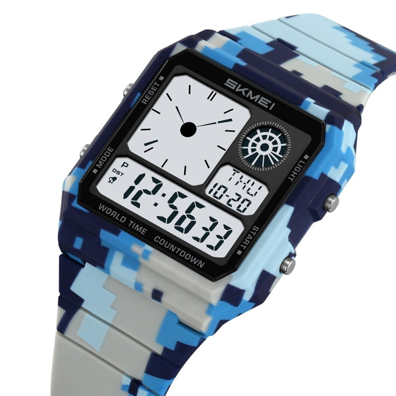 SKMEI Digital Electronic Wristwatch Clock Backlight - Blue Camo