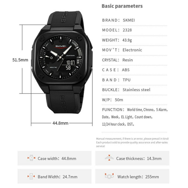 SKMEI Digital Elektronisk Armbandsklocka Klocka 50M Vattentät -Transparent Svart