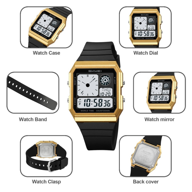 SKMEI Digital Elektronisk Armbandsklocka Klocka Bakgrundsbelysning - Vit+Blå