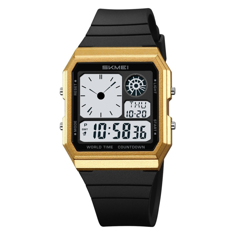 SKMEI Digital Electronic Wristwatch Clock Backlight - Gold+Black