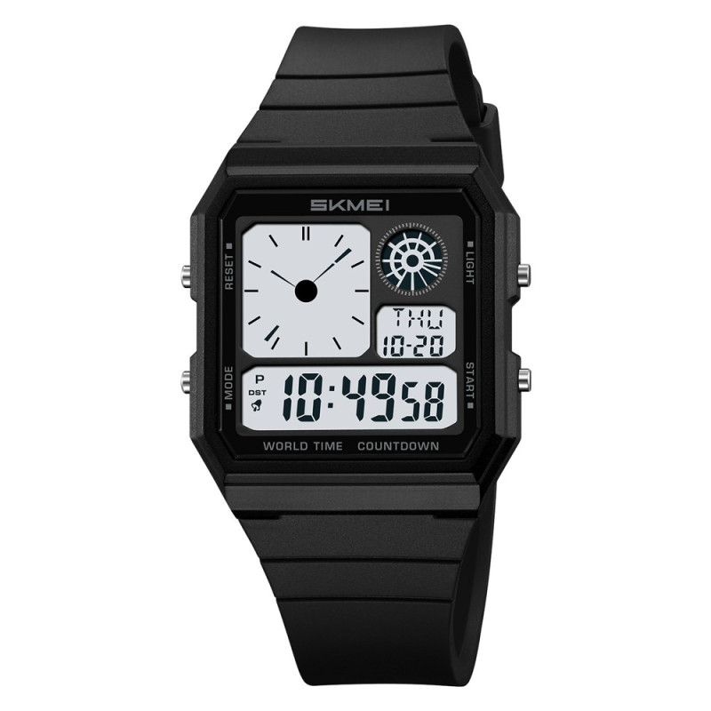 SKMEI Digital Electronic Wristwatch Clock Backlight - Black+White