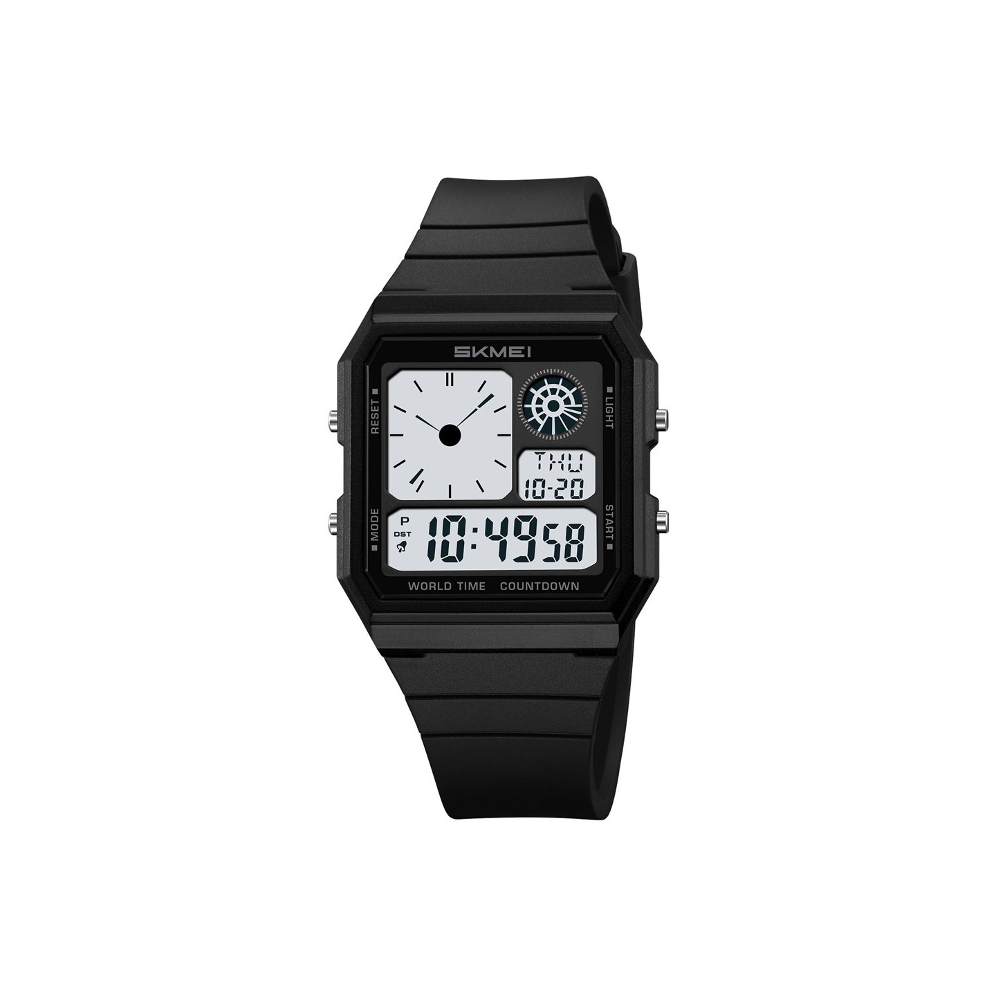 SKMEI Digital Electronic Wristwatch Clock Backlight - Black+White