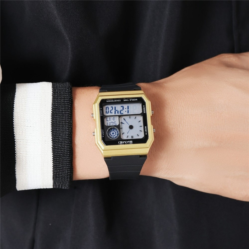 SKMEI Digital Electronic Wristwatch Clock Backlight - Gold+Black