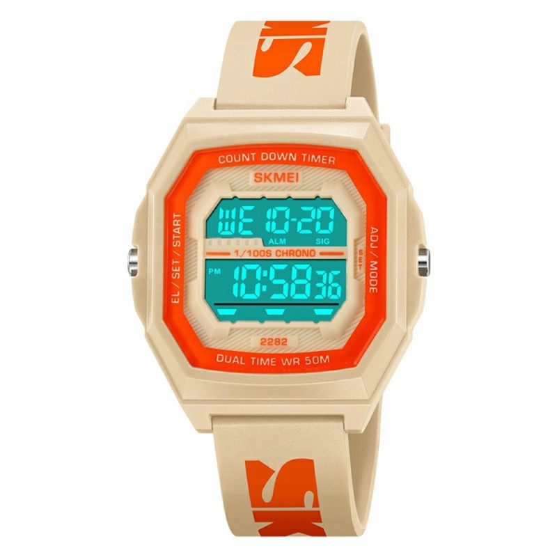 SKMEI Digital Electronic Wristwatch Clock Waterproof Countdown - Apricot