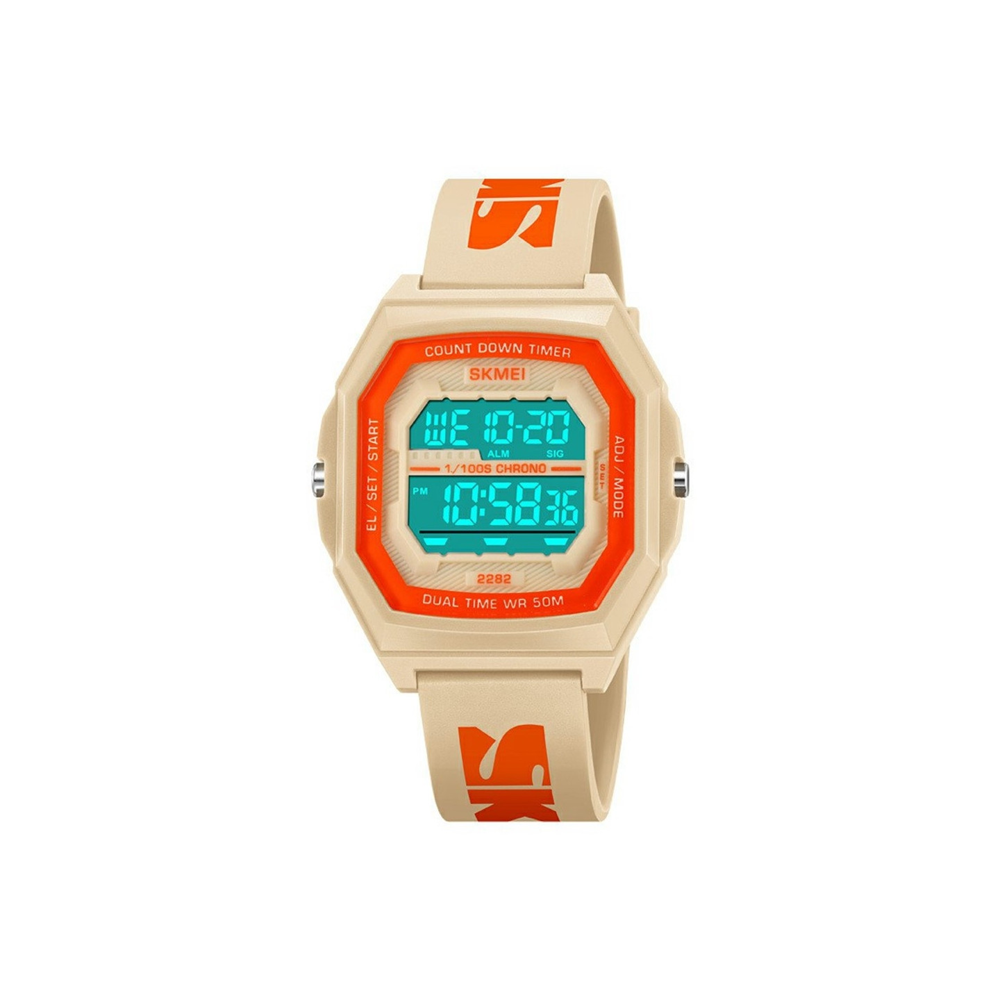 SKMEI Digital Electronic Wristwatch Clock Waterproof Countdown - Apricot