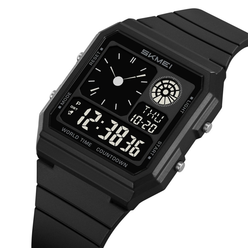 SKMEI Digital Electronic Wristwatch Clock Backlight - Black+black