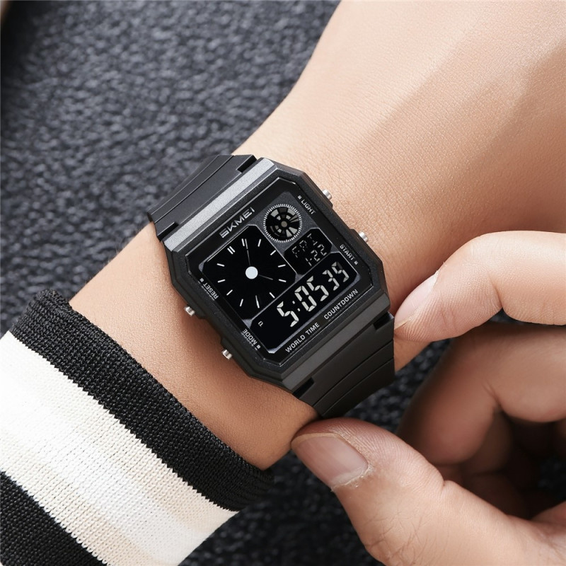 SKMEI Digital Elektronisk Armbandsklocka Klocka Bakgrundsbelysning - Svart+Svart