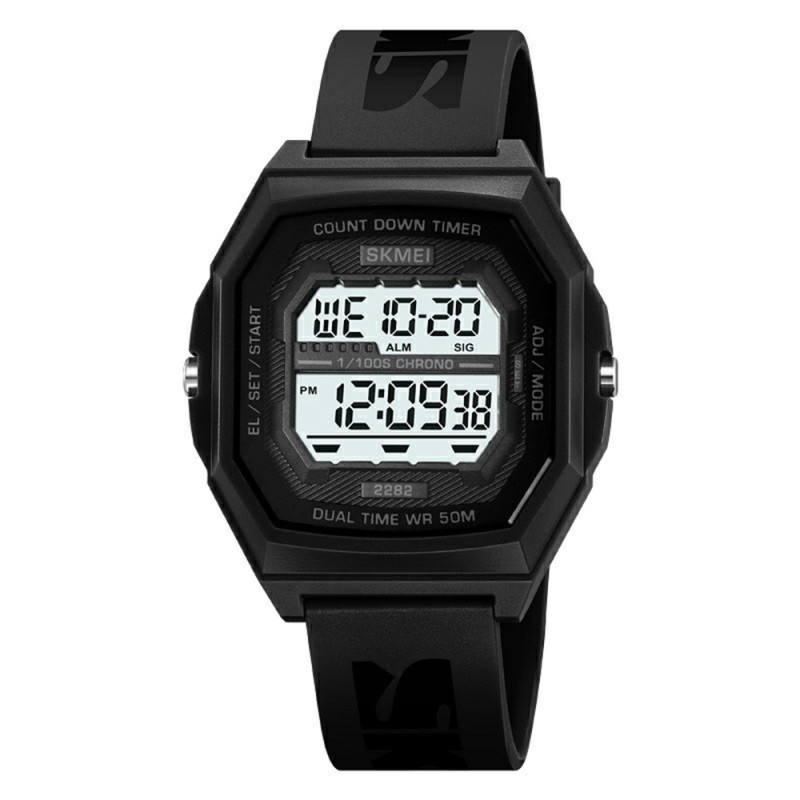 SKMEI Digital Electronic Wristwatch Clock Waterproof Countdown - Black+White