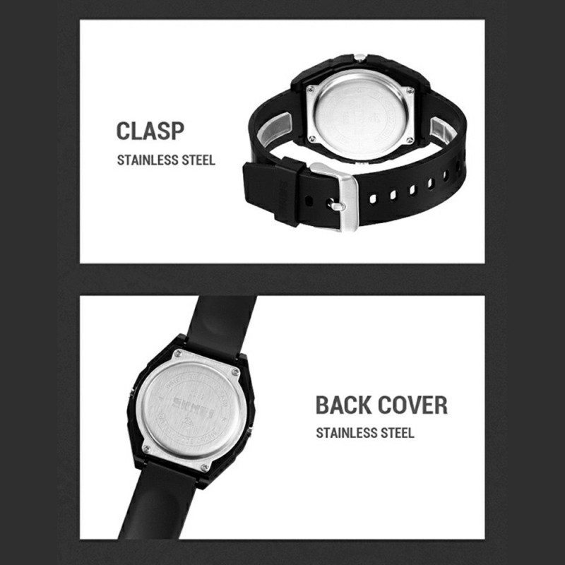 SKMEI Digital Electronic Wristwatch Clock Waterproof Countdown - Black+White