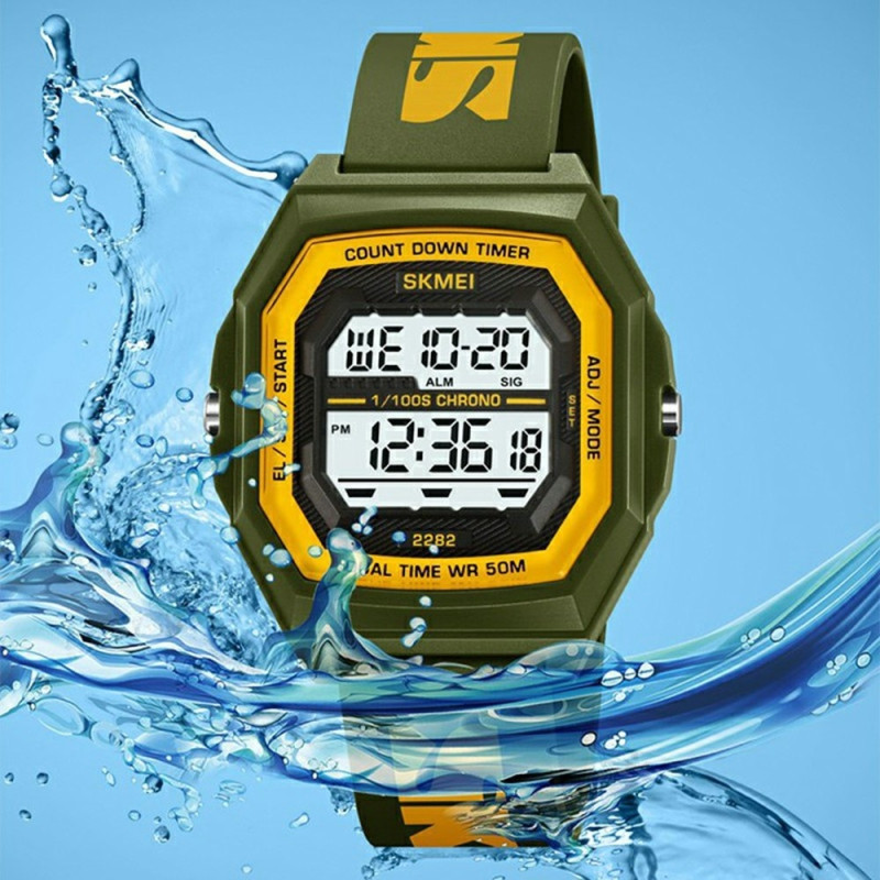 SKMEI Digital Electronic Wristwatch Clock Waterproof Countdown - Black+Gold