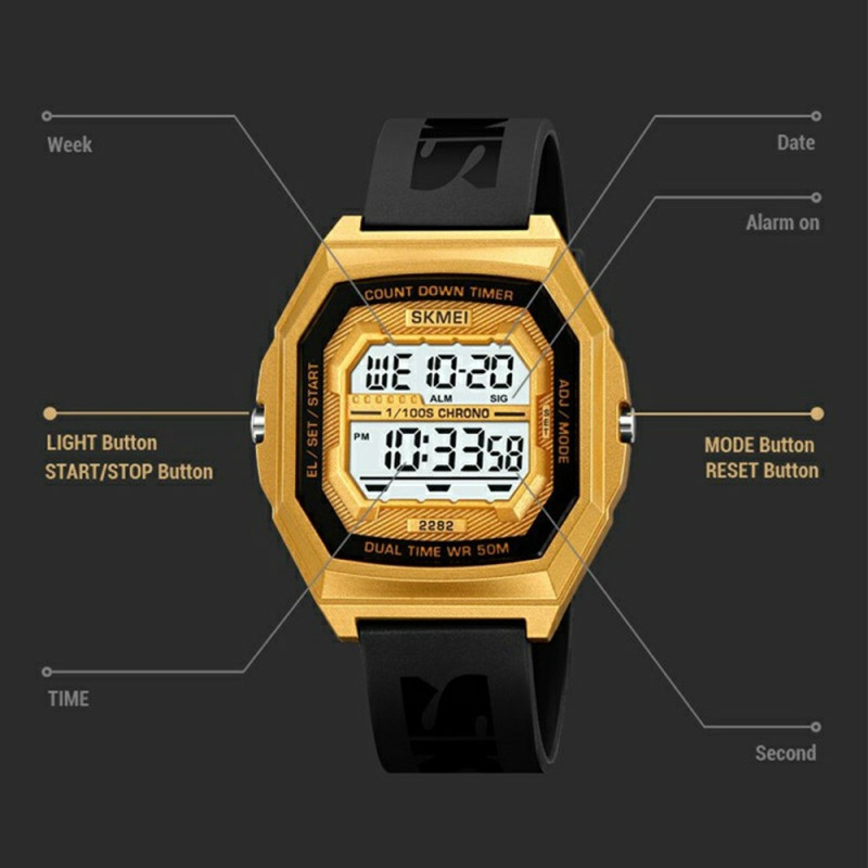 SKMEI Digital Electronic Wristwatch Clock Waterproof Countdown - Army