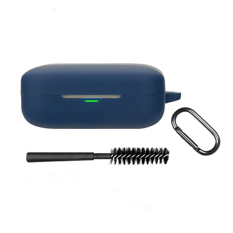 For Realme Buds Air 7 Silicone Case – Protective Case with Carabiner + Brush Dark blue