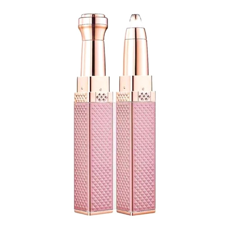 2-in-1 Shaver Trimmer Eyebrow Face Hair Remover Lipstick Shape LED Light Rose Gold