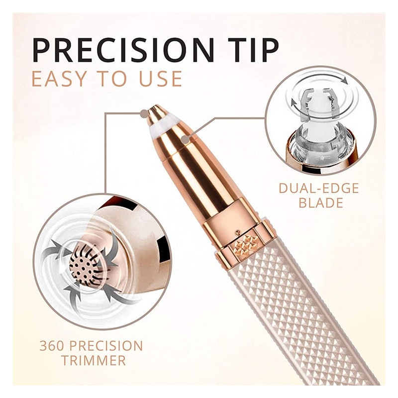 2-in-1 Parranajokone Trimmeri Kulmakarvojen Kasvojen Karvanpoistoaine Huulipunan Muotoinen LED-valo Rose Gold
