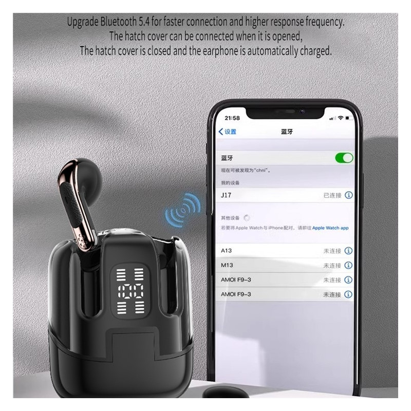 2 par trådløse hovedtelefoner Bluetooth 5.4 in-ear sportshovedtelefoner LED stereo Sort