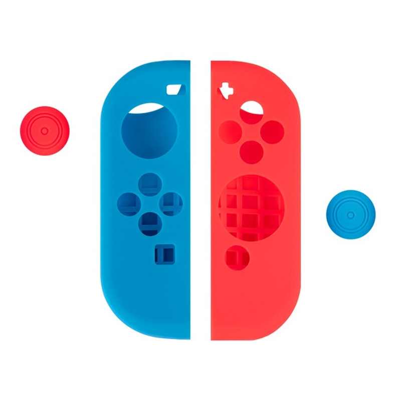 Silikondeksel kompatibelt med Nintendo Switch + tommelgrepsbeskytter - Rød/blå