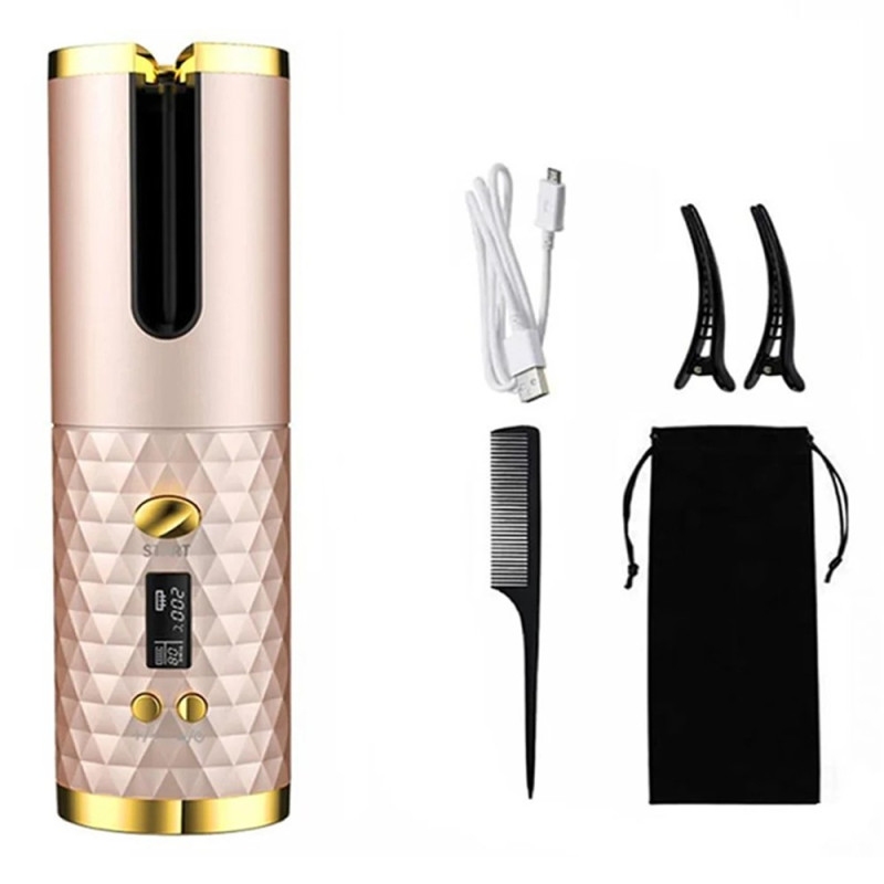 Kiharat hiuskihartimet pyörivä hiuskihartimet LCD-näyttö keraaminen aaltoileva - Kulta