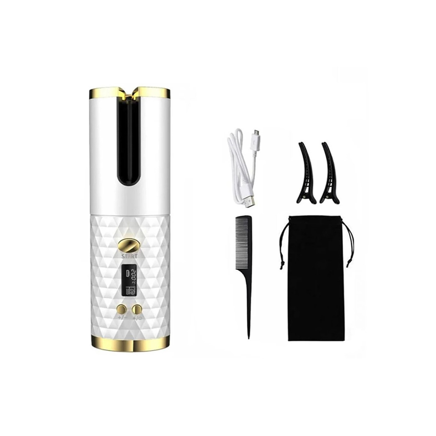 Krøllhår Krølljern Roterende Hårkrølljern LCD-skjerm Keramisk Bølgete - Hvit