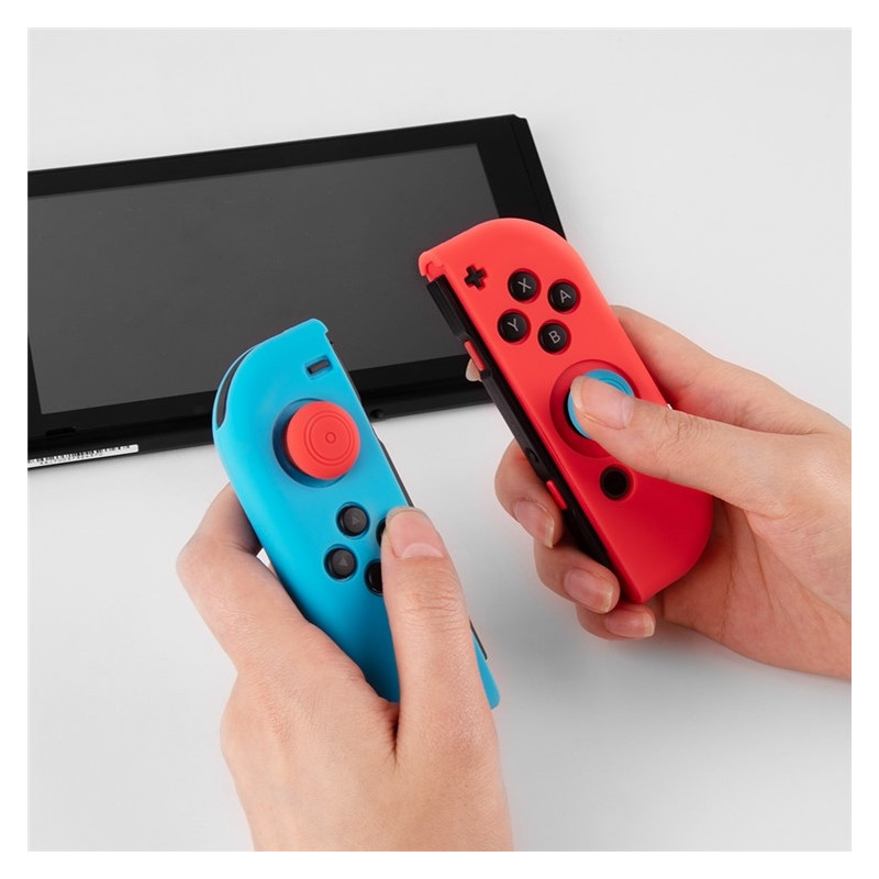 Silikondeksel kompatibelt med Nintendo Switch + tommelgrepsbeskytter - Rød/blå