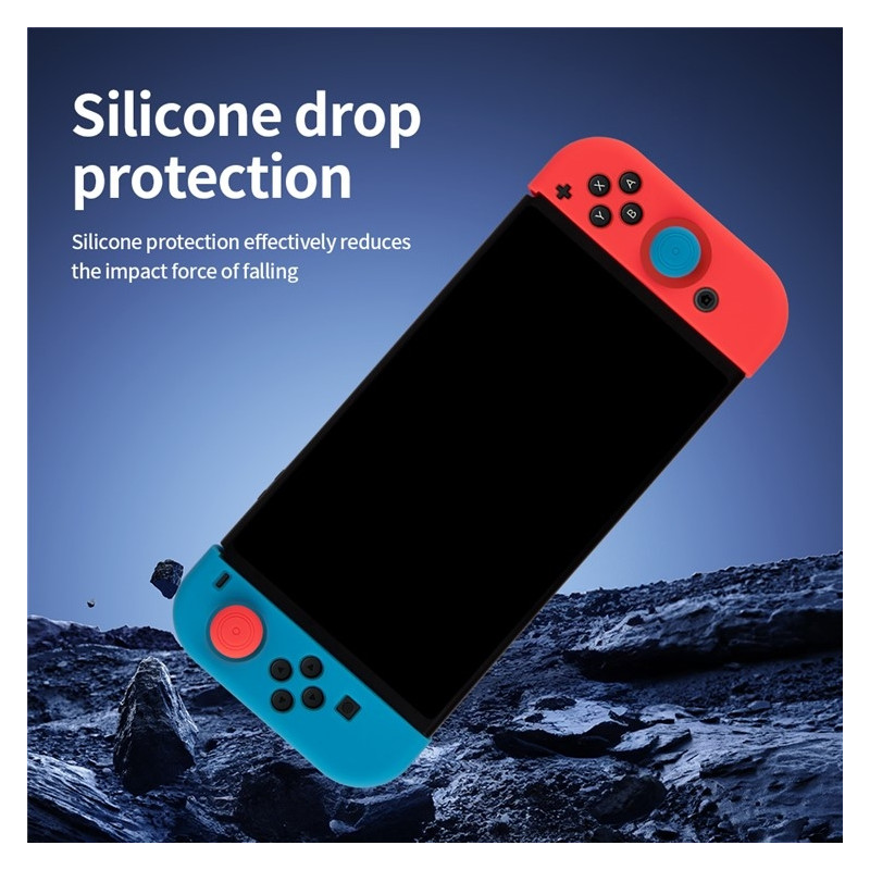 Silicone Case Cover Compatible with Nintendo Switch + Thumb Grip Protector Case - Blue