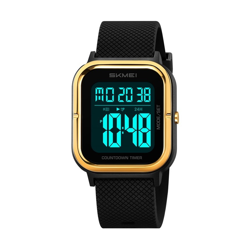 SKMEI Vattentät Digital Armbandsur Klocka Belysning Stoppur - Guld+Svart+TPU