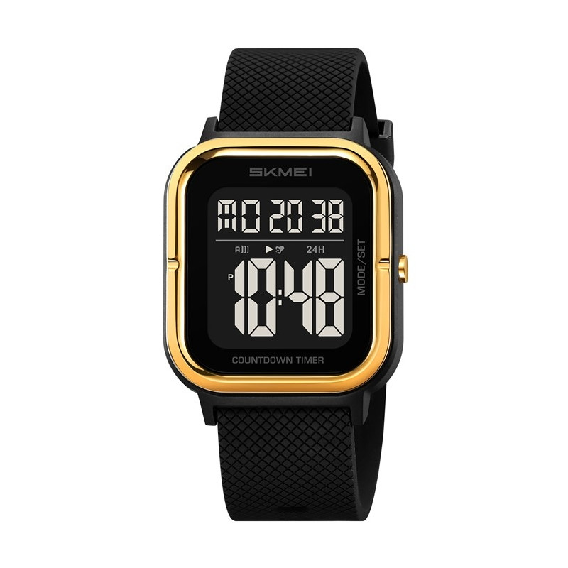 SKMEI Waterproof Digital Wristwatch Clock Lighting Stopwatch - Gold+Black+TPU