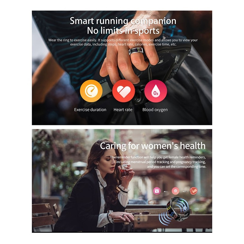 Vanntett Smart Ring Søvnsporing Blodsyre Pulsmåler Ladeetui – Størrelse 10