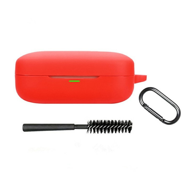 For Realme Buds Air 7 Silicone Case – Protective Case with Carabiner + Brush Red