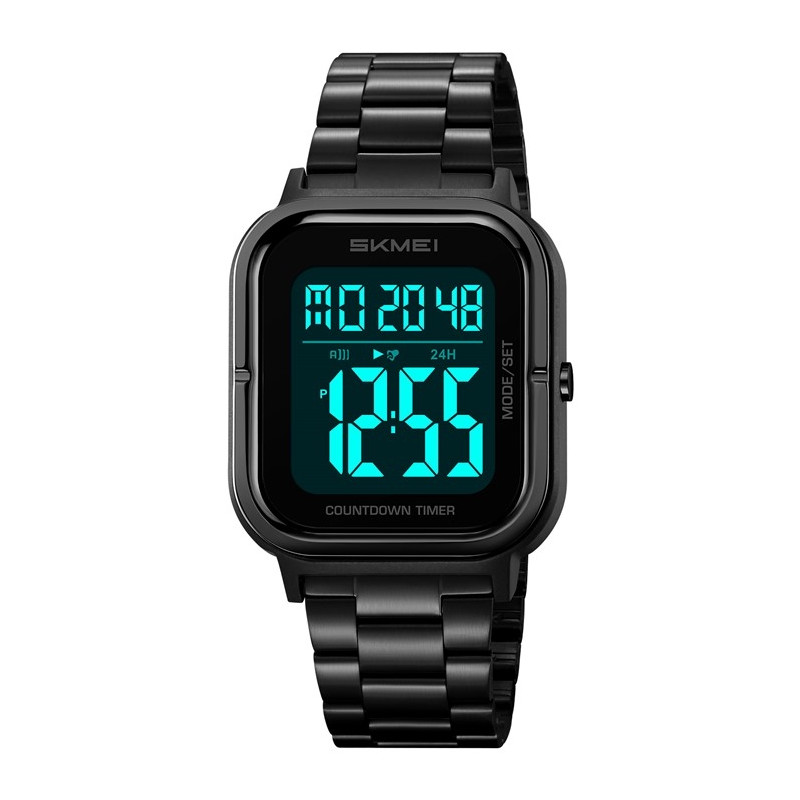 SKMEI Waterproof Digital Wristwatch Clock Lighting Stopwatch - Black+Black+Steel