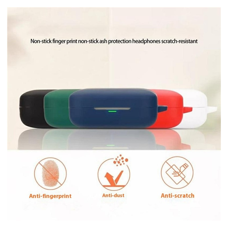 For Realme Buds Air 7 Silicone Case – Protective Case with Carabiner + Brush Red