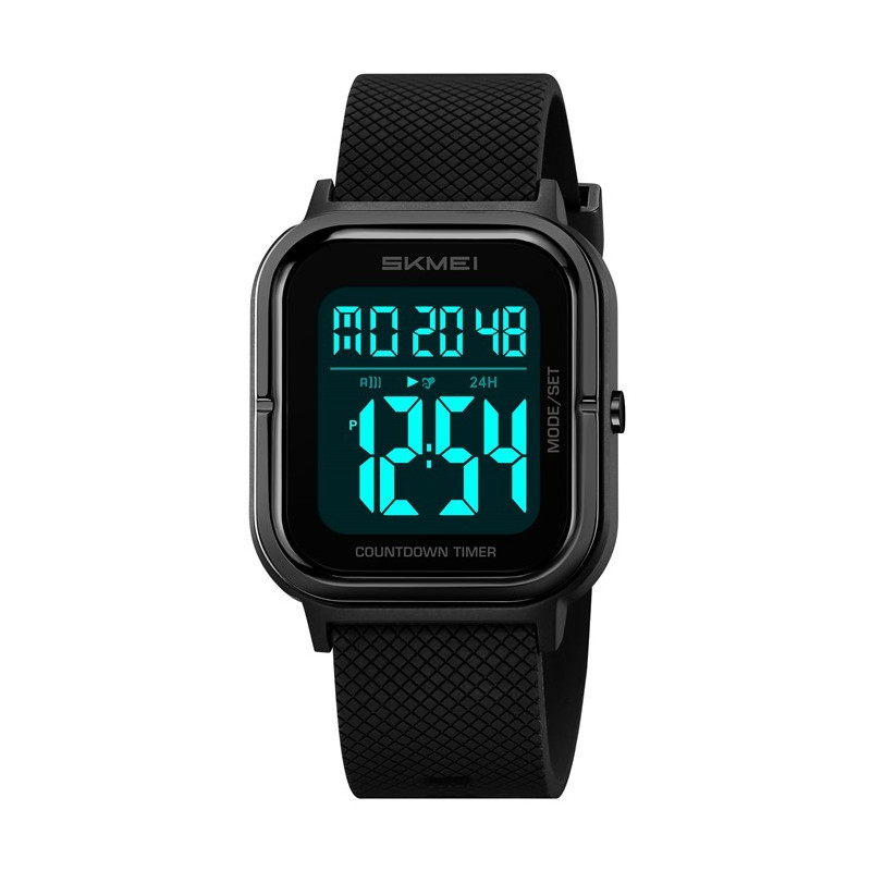 SKMEI Waterproof Digital Wristwatch Clock Lighting Stopwatch - Black+Black+TPU