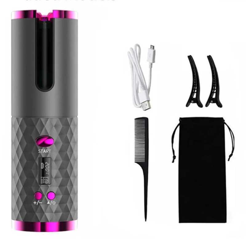 Curl Hair Curling Iron Rotating Hair Curling Iron LCD Display Ceramic Wavy - Black