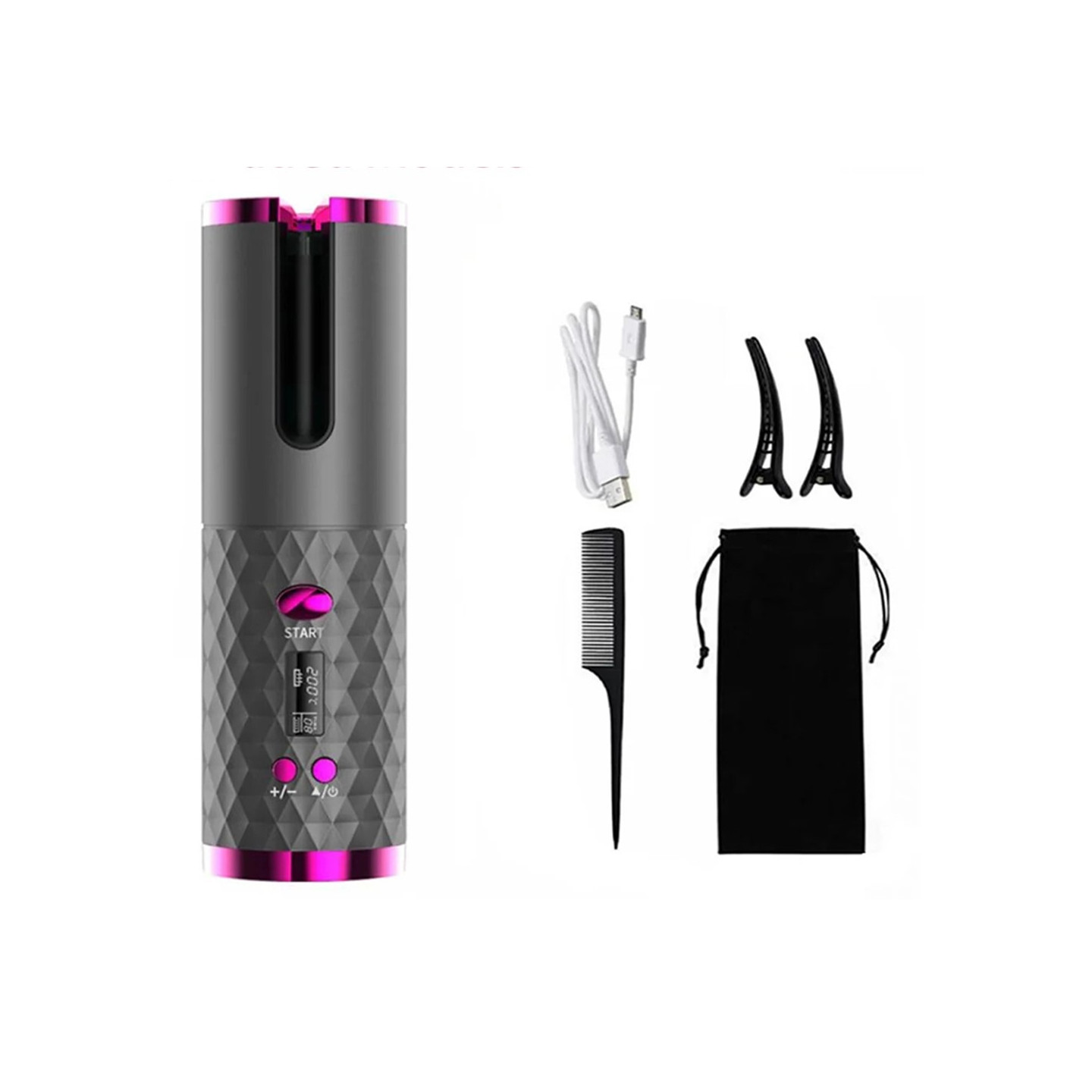 Curl Hair Curling Iron Rotating Hair Curling Iron LCD Display Ceramic Wavy - Black