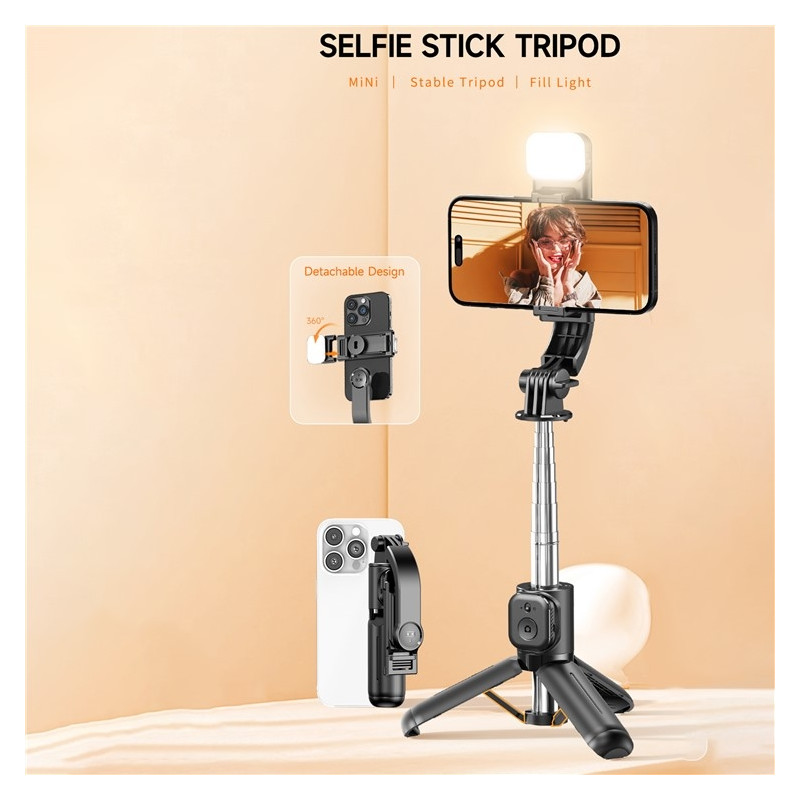 Selfie Stick Justerbart Stativ Bluetooth Selfiepinne Utdragbart med Fill Light